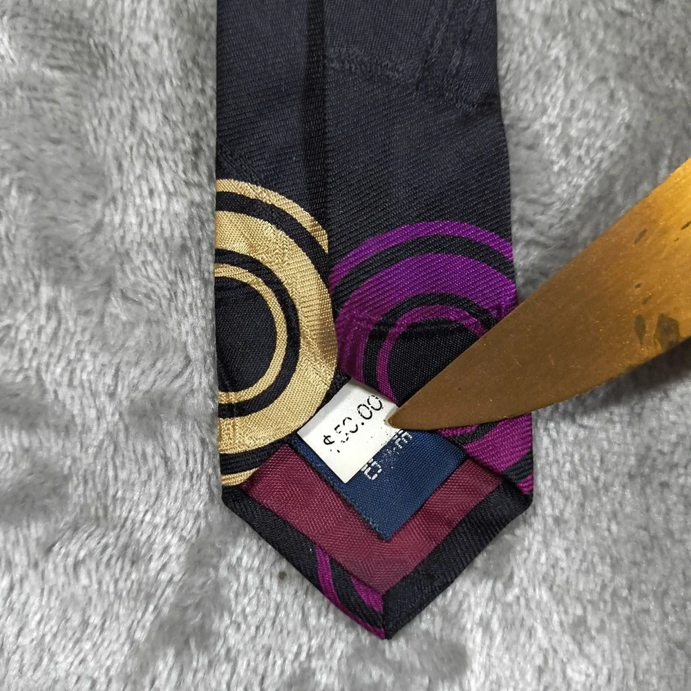 Vintage Polo‎ Ralph Lauren Tie Mens 56x3.25 Black Purple Geometric Abstract USA